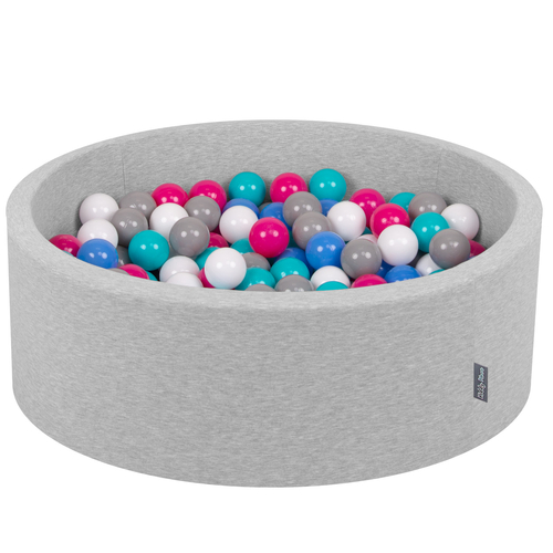 KiddyMoon Piscine à Balles ∅ 7Cm pour Bébé Rond Fabriqué En UE, gris clair:blanc/gris/bleu/rose foncé/turq. clair, 90x30cm/300 Balles