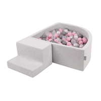 KiddyMoon Aire De Jeux en Mousse avec Quart Angulaire Piscine À Balles pour Bébé, gris clair: perle/gris/transparent/rose poudré, Piscine (100 Balles) + Marches