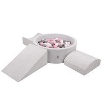 KiddyMoon Aire De Jeux en Mousse avec Rond Piscine à Balles pour Enfants, gris clair: blanc/gris/rose poudré, Piscine (300 Balles) + Version 4