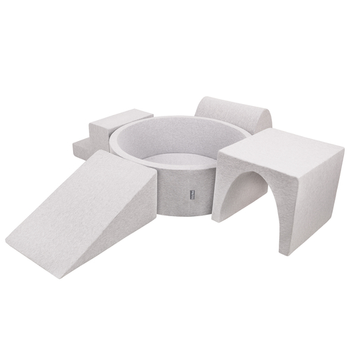 KiddyMoon Aire De Jeux en Mousse avec Rond Piscine à Balles pour Enfants, gris clair: gris/blanc/turquoise, Piscine (300 Balles) + Version 3