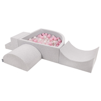 KiddyMoon Aire De Jeux en Mousse avec Quart Angulaire Piscine À Balles pour Bébé, gris clair: rose poudré/perle/transparent, Piscine (300 Balles) + Version 6