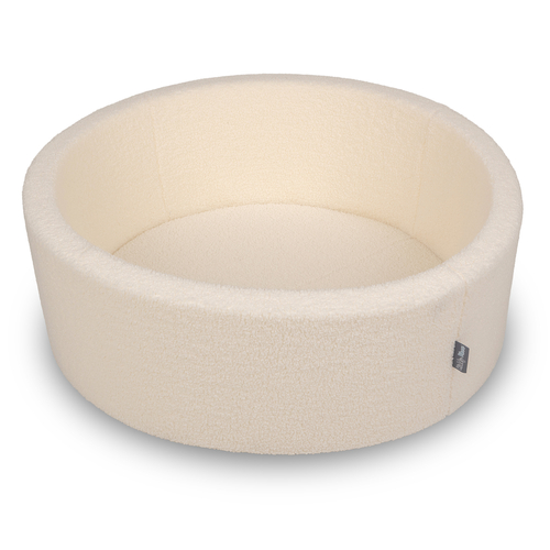 KiddyMoon Piscine à Balles Boules 7 cm pour un Remplissage plus Généreux Pour Bébés au Housse Teddy, Convient dès 8 Mois, crème, 90x30cm/SANS balles