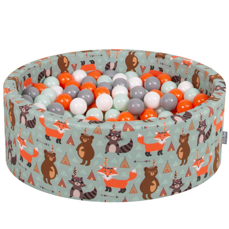 KiddyMoon Piscine à Balles ∅ 7Cm pour Bébé Rond Fabriqué En UE, renard-vert , 90x30/SANSballes