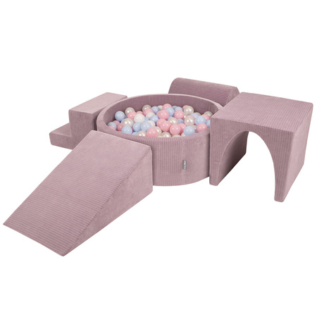 KiddyMoon Parcours Motricité En Mousse Avec Balles Enfants Favorise Créativité, Violet : bleu pastel/perle/rose poudré/blanc, Piscine (200 Balles) + Version 3