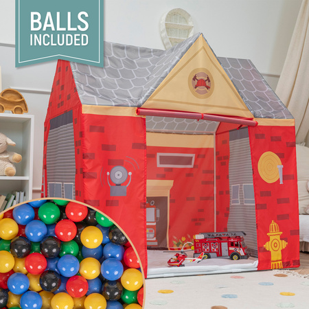 Tente De Jeu Pompier pour Enfants Forme De Pavillon Pour Bébés Design Pliable Tente Pop-Up Réaliste Inspiré Utilisation Intérieure Et Extérieure, rouge-gris: noir/jaune/bleu/rouge/vert, 100 Balles