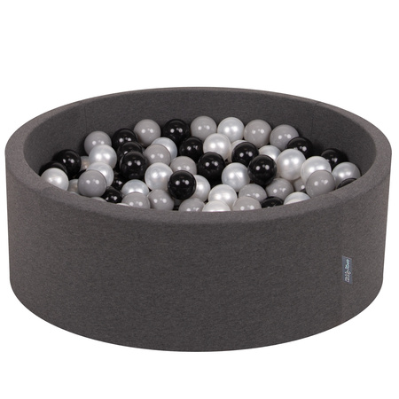 KiddyMoon Piscine à Balles ∅ 7Cm pour Bébé Rond Fabriqué En UE, gris foncé:noir/gris/perle, 90x30cm/200 balles