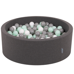 KiddyMoon Piscine à Balles ∅ 7Cm pour Bébé Rond Fabriqué En UE, gris foncé:blanc/gris/menthe, 90x30cm/200 balles