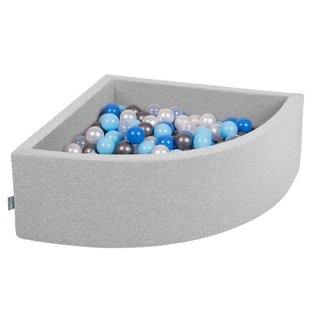 KiddyMoon Piscine à Balles ∅ 7Cm pour Bébé Quart Angulaire Fabriqué En UE, gris clair:perle/bleu/babyblue/transparent/argenté, 90x30cm/200 balles