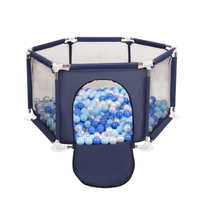 parc bébé hexagonal pliable avec balles plastiques, Bleu:babyblue/bleu/perle, 400 balles