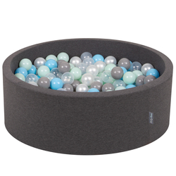 KiddyMoon Piscine à Balles ∅ 7Cm pour Bébé Rond Fabriqué En UE, gris foncé:perle/gris/transparent/baby blue/menthe, 90x30cm/200 balles