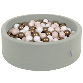 KiddyMoon Piscine à Balles ∅ 7Cm pour Bébé Rond Fabriqué En UE, sauge : beige pastel/blanc/or, 90x30cm/200 balles