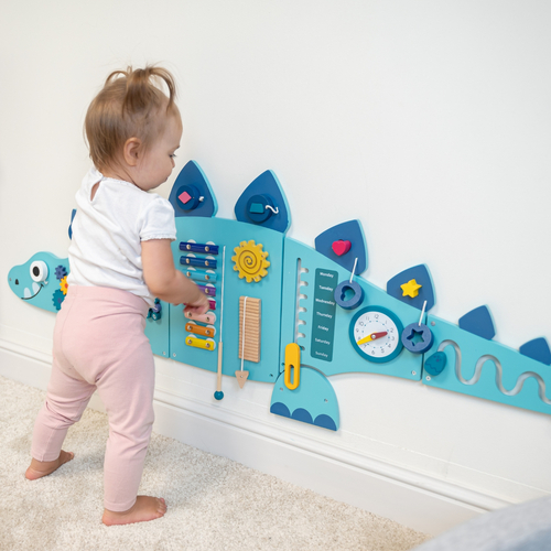 KiddyMoon Montessori Planche Activité Dinosaure Pour Enfants Bois Éducatif AB-001, bleu marine, Taille unique