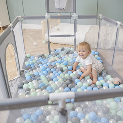 Parc Bébé avec Balles Plastiques Aire De Jeu Pliable Basket Football, gris:perle/gris/transparent/babyblue/menthe, 100 balles
