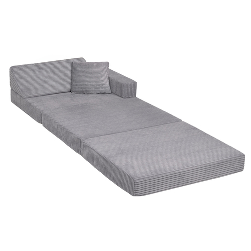 KiddyMoon Fauteuil Enfant Convertible en Mousse, Fauteuil pour Enfants Chaise pour Chambre d'Enfants Matelas Pliable Matelas Fauteuil Relax Fauteuil Douillet, gris foncé, Fauteuil avec Oreiller