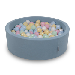 KiddyMoon Piscine À Balles ∅ 7Cm pour Bébé Rond Fabriqué en UE, bleu: bleu pastel/jaune pastel/blanc/menthe/rose poudré, 90x30cm/200 Balles