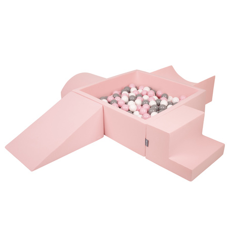 KiddyMoon Aire De Jeux en Mousse avec Carré Piscine À Balles pour Enfants, rose:blanc/gris/rose poudré, Piscine (200 Balles) + Version 5