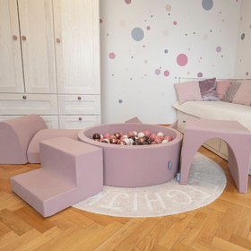 KiddyMoon Aire De Jeux en Mousse avec Rond Piscine à Balles pour Enfants, bruyère: beige pastel/rose poudré/perle, Piscine (200 Balles) + Version 1