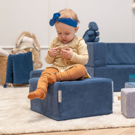 KiddyMoon Ensemble de Deux Poufs en Mousse pour Enfants Siège Pour chambre d'enfant Confortable Léger Housse Amovible Design Élégant Idéal pour Jouer et Se Détendre, bleu foncé, Pouf