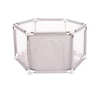 parc bébé hexagonal pliable avec balles plastiques, Gris:blanc/gris/rose poudré, 200 balles