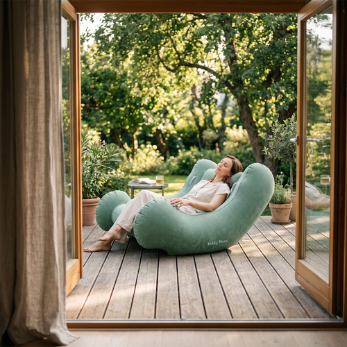 KiddyMoon Fauteuil à Bascule Gonflable À Bascule Pour l'intérieur et l'extérieur avec Poignées Et Pompe, sauge, L