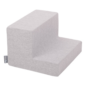 KiddyMoon Aire De Jeux en Mousse avec Rond Piscine à Balles pour Enfants, gris clair: perle/gris/transparent/babyblue/menthe, Piscine (100 Balles) + Marches