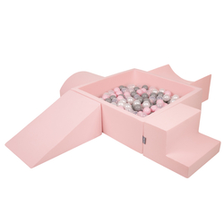 KiddyMoon Aire De Jeux en Mousse avec Carré Piscine À Balles pour Enfants, rose:perle/gris/transparent/rose poudré, Piscine (200 Balles) + Version 5