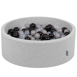 KiddyMoon Piscine à Balles ∅ 7Cm pour Bébé Rond Fabriqué En UE, gris clair:noir/gris/transparent, 90x30cm/200 Balles