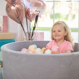 KiddyMoon Velours Piscine à Balles 7Cm pour Bébé Rond Fabriqué en EU, Gris De Montagnes:  Beige Pastel/ Vert-Gris/ Jaune Pastel/ Blanc