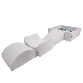KiddyMoon Aire De Jeux en Mousse avec Carré Piscine À Balles pour Enfants, gris clair: gris/blanc/turquoise, Piscine (200 Balles) + Version 4