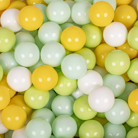 KiddyMoon Balles Colorées Plastique ∅7cm pour Piscine Enfant Bébé Fabriqué en EU, blanc/menthe/vert clair/jaune, 50 Balles/7cm