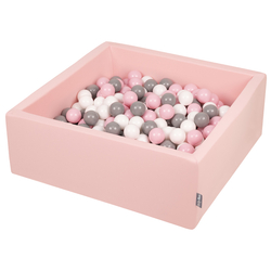 KiddyMoon Piscine à Balles ∅ 7Cm pour Bébé Carré Fabriqué En UE, rose : blanc/gris/rose poudré, 90x30cm/300 balles