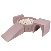 KiddyMoon Aire De Jeux en Mousse avec Rond Piscine à Balles pour Enfants, bruyère: bleu pastel/jaune pastel/blanc/menthe/rose poudré, Piscine (200 Balles) + Version 2