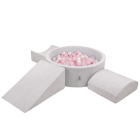KiddyMoon Aire De Jeux en Mousse avec Rond Piscine à Balles pour Enfants, gris clair: rose poudré/perle/transparent, Piscine (200 Balles) + Version 4