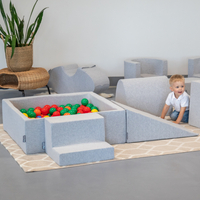 KiddyMoon Aire De Jeux en Mousse avec Carré Piscine À Balles pour Enfants, gris clair: blanc/gris/menthe, Piscine (300 Balles) + Version 3