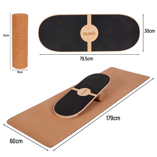 Balance Board de Bois pour Adultes et Enfants Coordination Planche D'équilibre Physiothérapie Skateboard Thérapeutique Sport Fitness Crossfit Yoga - Disponibles avec Tapis ou sans Tapis, naturel, 80x30cm + tapis