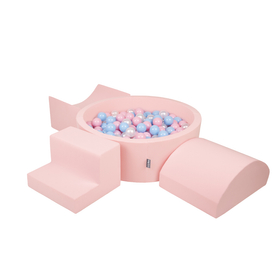 KiddyMoon Aire De Jeux en Mousse avec Rond Piscine à Balles pour Enfants, rose:babyblue/rose poudre/perle, Piscine (200 Balles) + Version 6