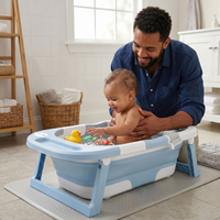 KiddyMoon baignoire pliable bébé plastique avec coussin, bleu, M