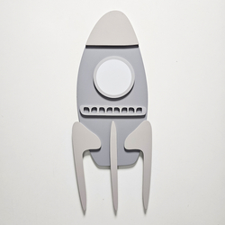 Déco murale KiddyMoon Relief 3D décoration en bois contreplaqué, fusée : gris, UNI