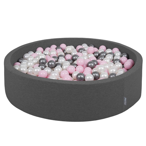 KiddyMoon Piscine À Balles Grande Rond pour Bébé, Fabriqué en UE, gris foncé: perle-rose poudré-argent, 120x30cm/300 balles