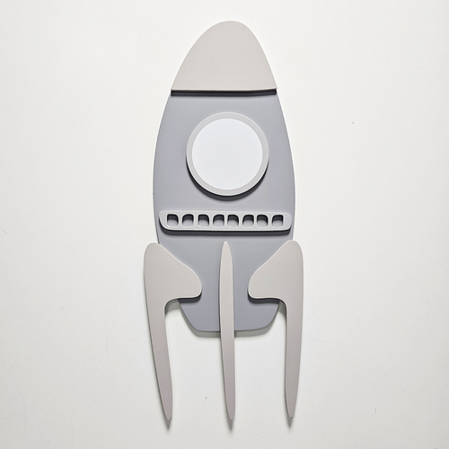 Déco murale KiddyMoon Relief 3D décoration en bois contreplaqué, fusée : gris, UNI