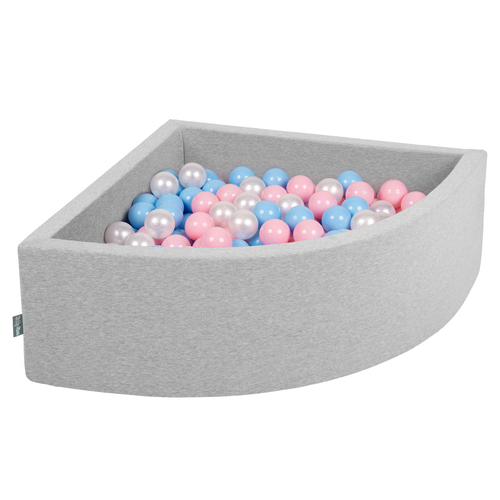 KiddyMoon Piscine à Balles ∅ 7Cm pour Bébé Quart Angulaire Fabriqué En UE, gris clair: babyblue/rose poudré/perle, 90x30cm/200 Balles