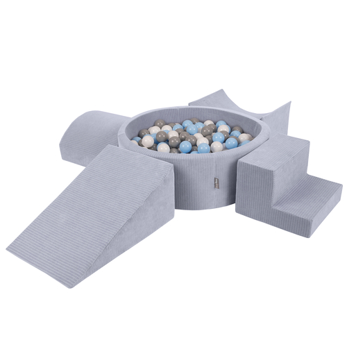 KiddyMoon Parcours Motricité En Mousse Avec Balles Enfants Favorise Créativité, Gris foncé : gris/blanc/babyblue, Piscine (200 Balles) + Version 5