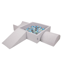 KiddyMoon Aire De Jeux en Mousse avec Carré Piscine À Balles pour Enfants, gris clair: perle/gris/transparent/babyblue/menthe, Piscine (300 Balles) + Version 4