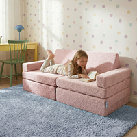 KiddyMoon Canapé Enfant en Mousse et Housse Teddy, Modulaire et Pliable, pour Jouer, Lire et se Détendre, rose, Canapés
