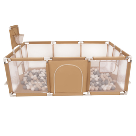Parc Bébé avec Balles Plastiques Aire De Jeu Pliable Basket Football, beige : beige pastel/gris/blanc, 100 balles