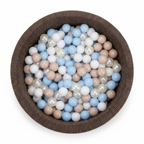 KiddyMoon Piscine Bébé, Piscine À Balles Pour Bébé Et Enfant, Piscine Enfant En Mousse Douce, Housse Côtelée Lavable, Marron: Beige pastel/Bleu pastel/Blanc/Perle, 90x30cm/200 Balles