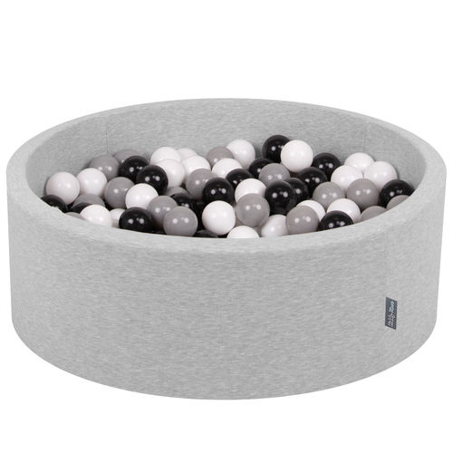 KiddyMoon Piscine à Balles ∅ 7Cm pour Bébé Rond Fabriqué En UE, gris clair:blanc/noir/gris, 90x30cm/300 Balles