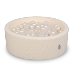 KiddyMoon Piscine à Balles Boules 7 cm pour un Remplissage plus Généreux Pour Bébés au Housse Teddy, Convient dès 8 Mois, Crème: Perle/Transparent