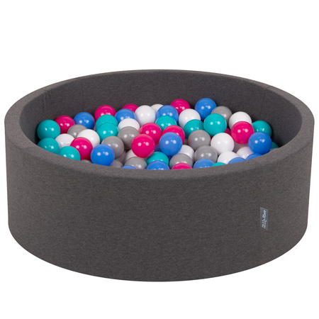KiddyMoon Piscine à Balles ∅ 7Cm pour Bébé Rond Fabriqué En UE, gris foncé:blanc/gris/bleu/rose foncé/turq. clair, 90x30cm/300 balles