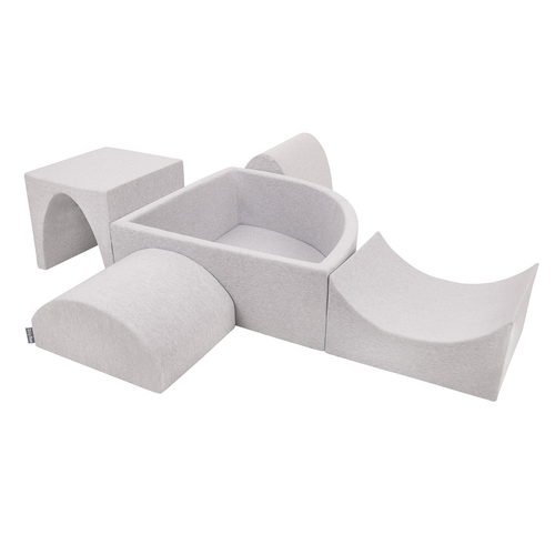 KiddyMoon Aire De Jeux en Mousse avec Quart Angulaire Piscine À Balles pour Bébé, gris clair: blanc/gris/rose poudré, Piscine (300 Balles) + Version 1